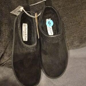 Olivia & Kate Kids' Black Sparkle-Trim Slip-On Moccasins